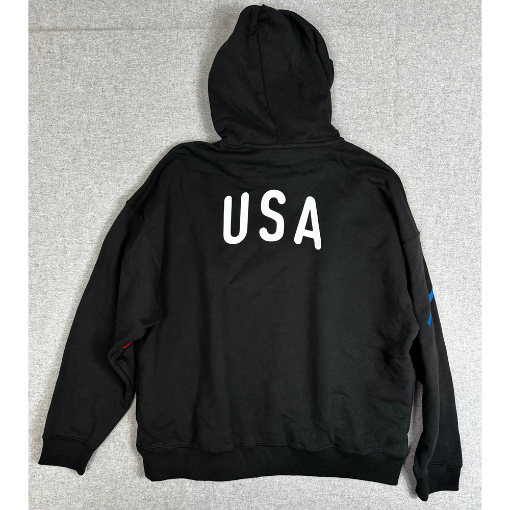 New Puma Olympic Village Graphic Hoodie Large Black Red Blue USA Sweatshirt - Picture 2 of 10